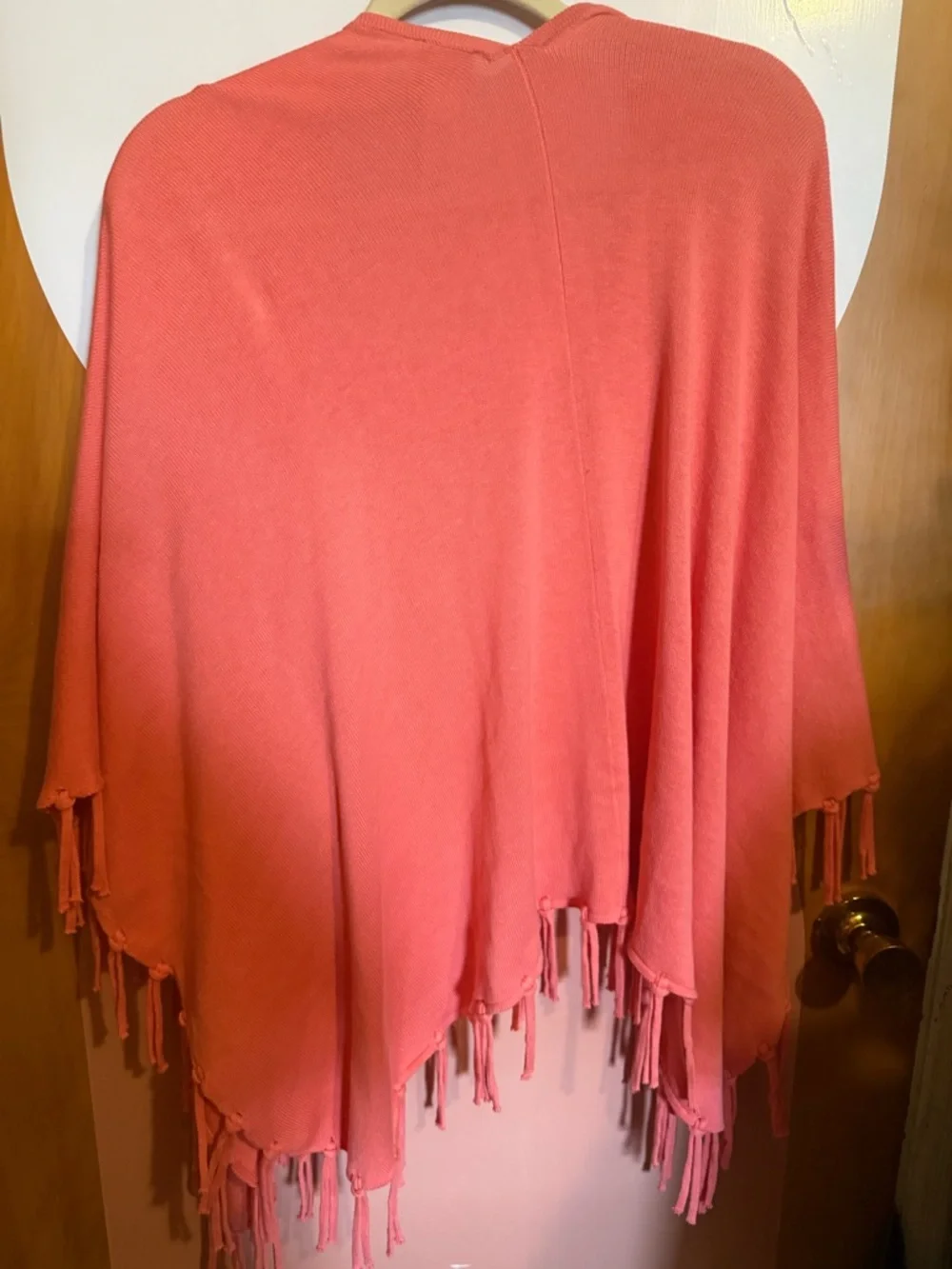 Chicos coral pink fringed Poncho sweater osfm boho bohemian wrap - Picture 5 of 5